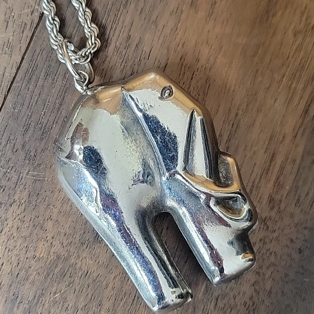 Vintage Sterling Silver 3D Elephant Pendant Necklace